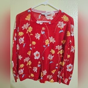 LOFT Vibrant Red Floral Pullover